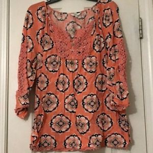 Peach colored 3/4 sleeve shirt